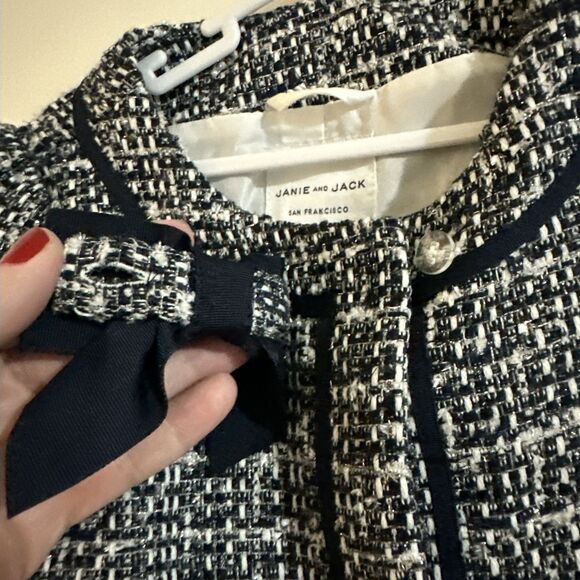 Janie And Jack 2T Girls Navy Blue Tweed Outfit Set Shortalls Romper Jacket Baby - Picture 11 of 16